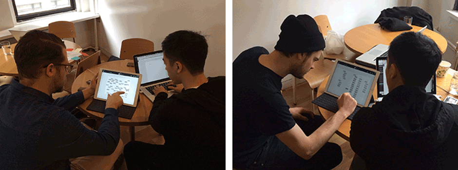 Interviewees completing a digital card sorting exercise during in-person interviews.